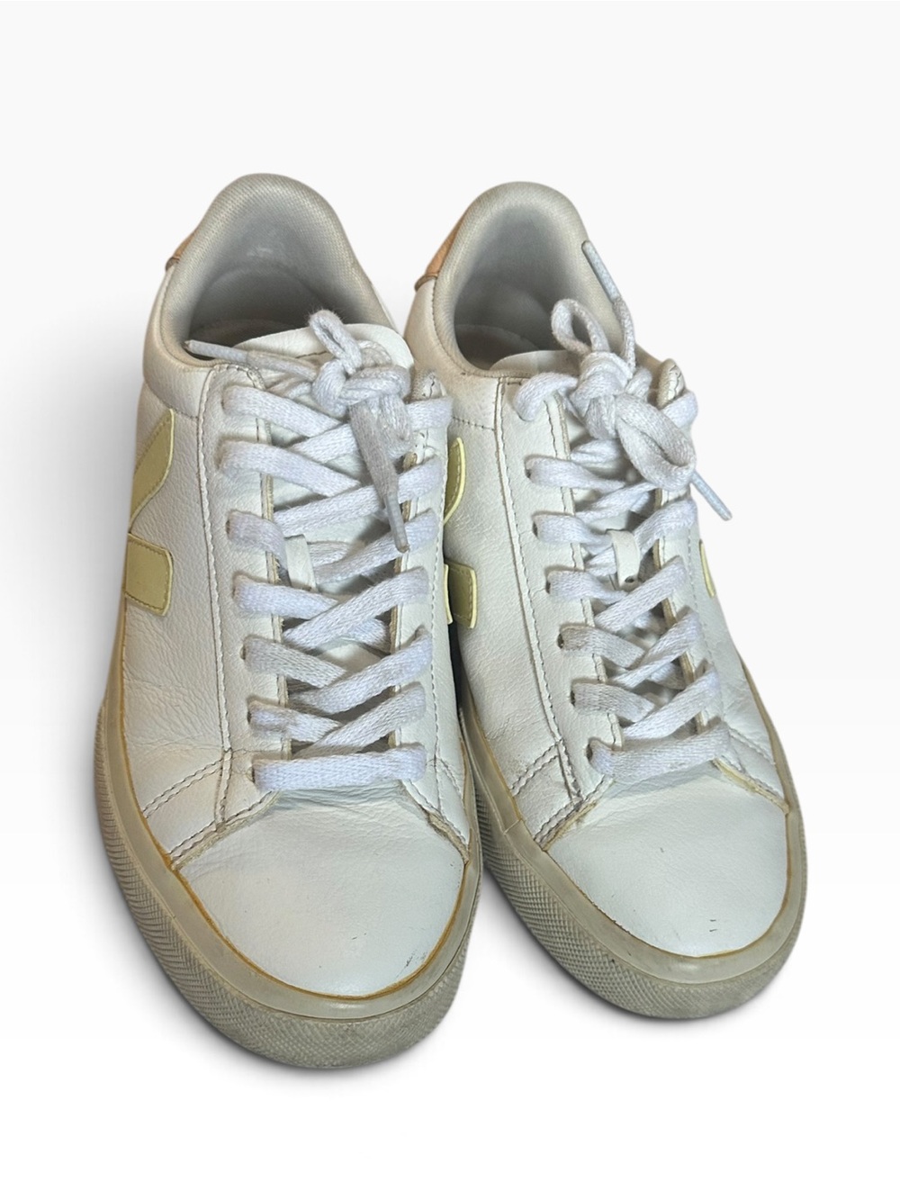 VEJA Esplar Leather White Light Yellow Sneakers - Size 7